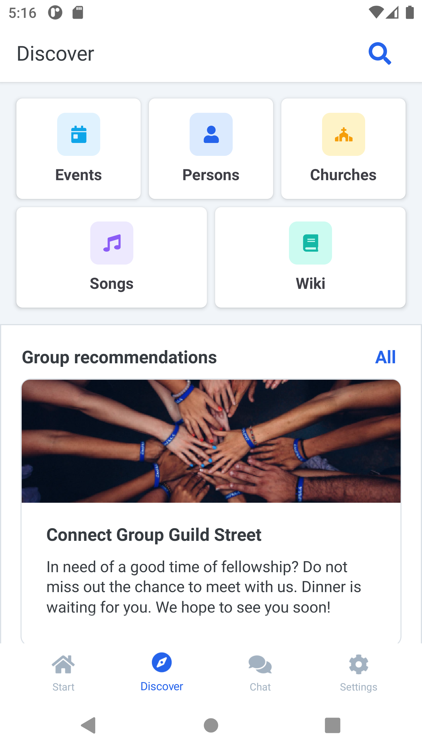 Screenshot: Discover tab with new chip design