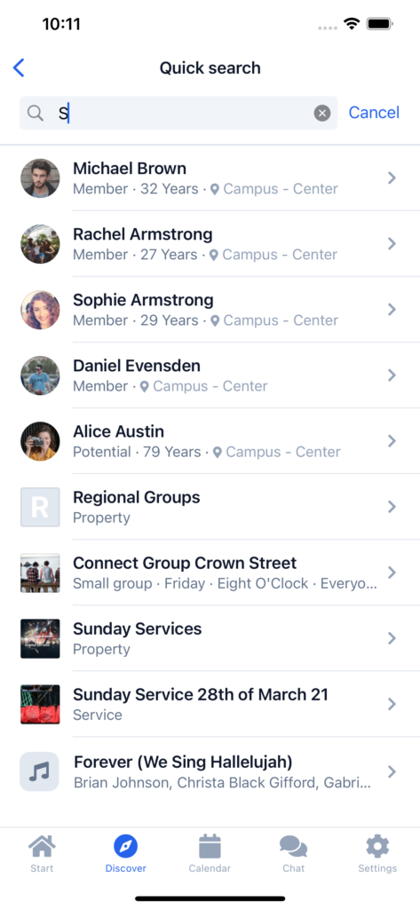 Screenshot: List of person search