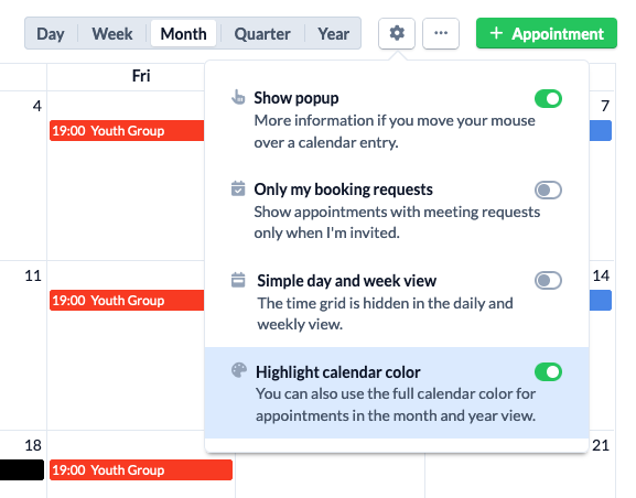 Screenshot of the setting to highlight calendar colors.