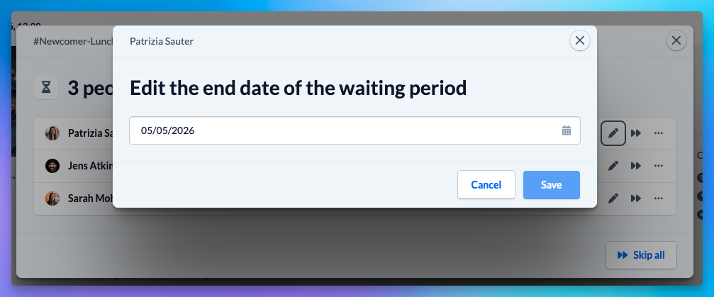 Edit the end date of the waiting period
