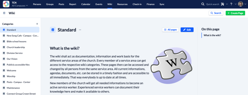 Screenshot from the wiki. The UI has been redesigned and updated to match the new ChurchTools look and feel.