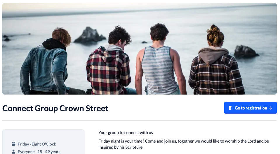 Screenshot of the public group page without the "Open Group" button.