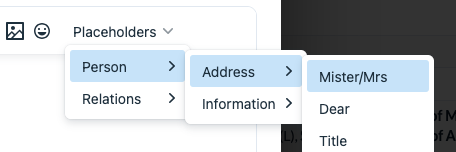 Screenshot of the new placeholders for formal and informal salutations