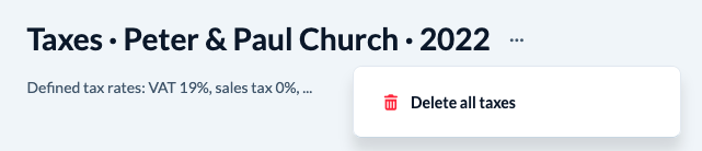 Screenshot from the Finance module: All taxes can be deleted in a single action