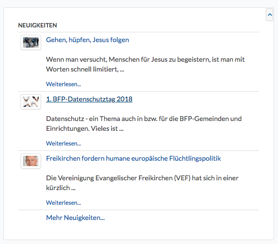 Beispiel eines RSS-Feeds, der zeigt wie das auf der Startseite aussehen kann.
