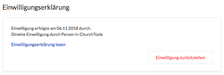 Screenshot aus dem Profil, wo man die Einwilligungserklärung zurückziehen kann.