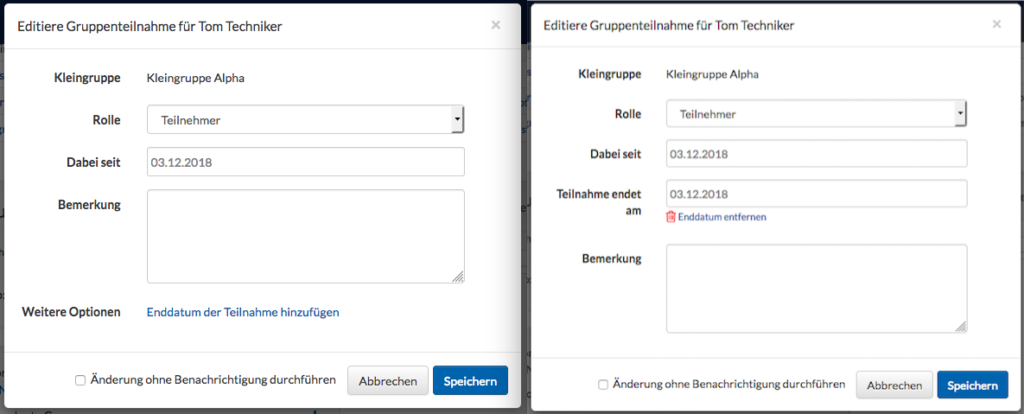 Screenshot des Dialogs für Gruppenteilnahme mit dem neuen Enddatumsfeld.