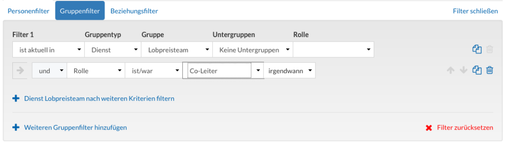 Screenshot der neuen Gruppenfilter