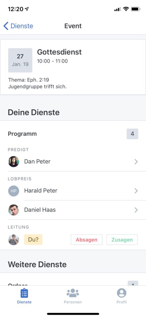 Screenshot der Detailansicht auf iOS