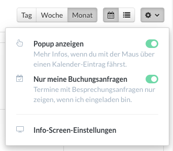 Screenshot der neuen Einstellungsbox mit dem Feature "Nur meine Buchungsanfragen" anzeigen.