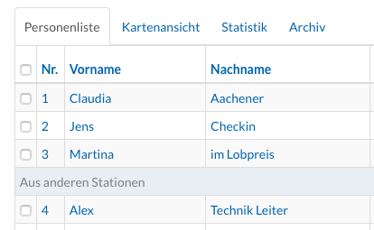 Screenshot, der neuen Gruppierung von Personen nach Stationen.