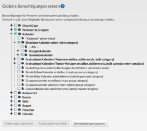 Screenshot der Rechteverwaltung