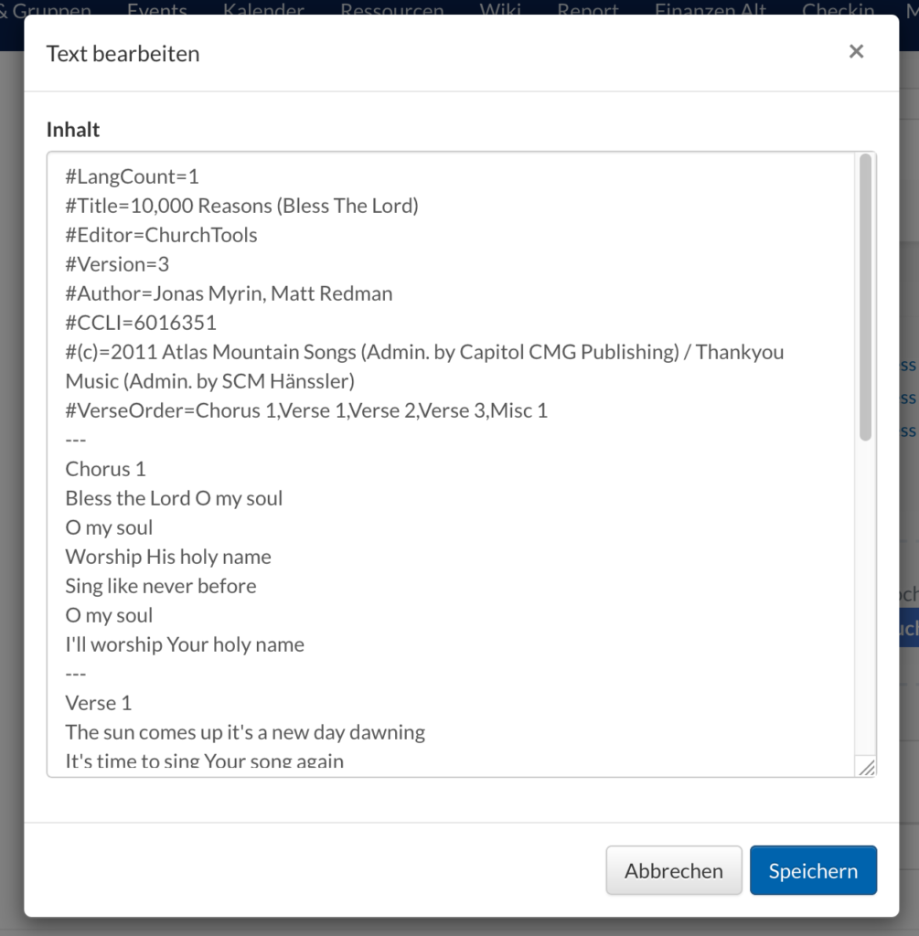 Screenshot des neuen Text Editor für Song Dateien