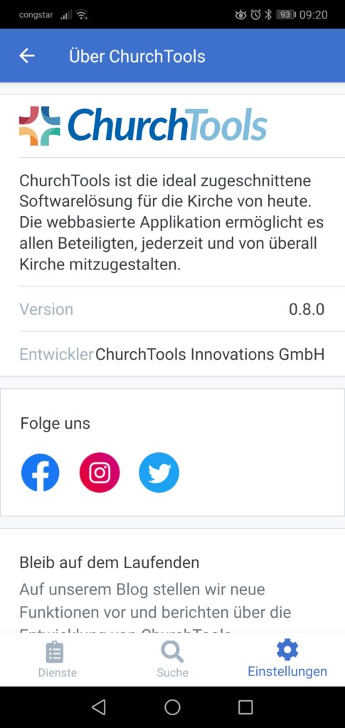 Screenshot der neuen Über ChurchTools Seite