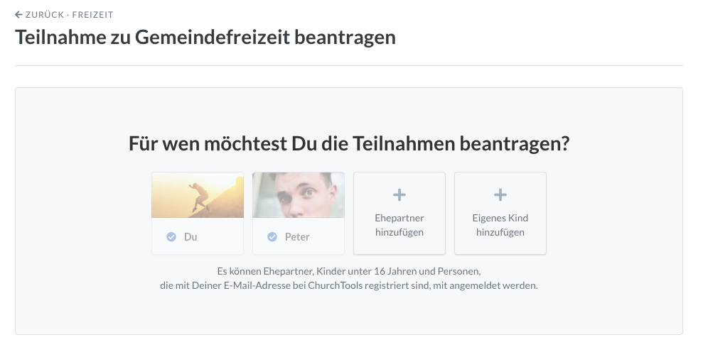 Screenshot um Ehepartner oder Kinder anzumelden 