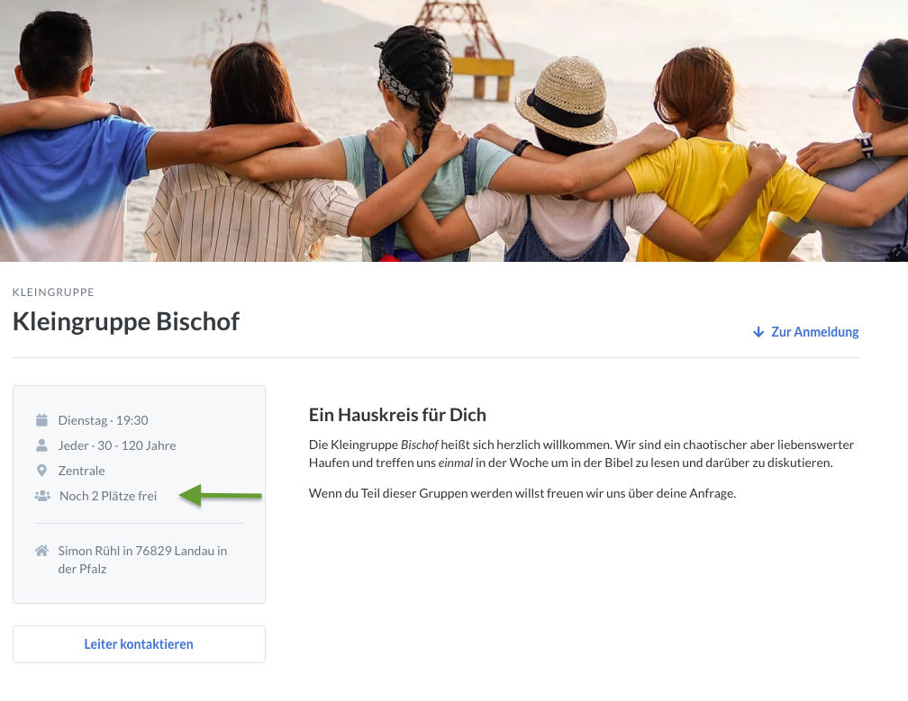 Screenshot der öffentlichen Seite einer Gruppe