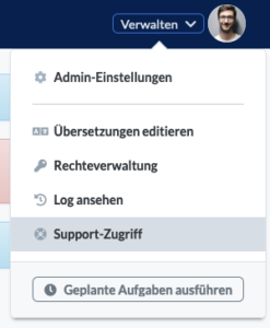 Screenshot: Verwalten Menü
