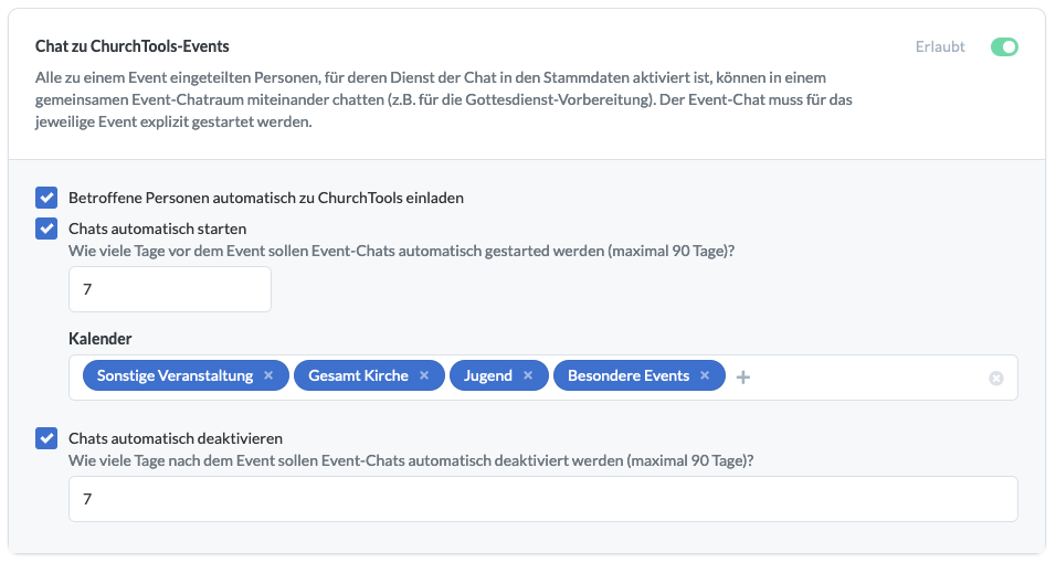 Sceenshot der Event-Chat Einstellungen