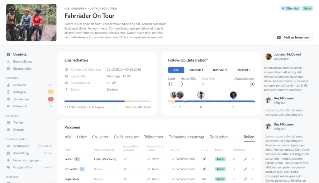 Screenshot einer individuell gestalteten Gruppen-Seite (Beispiel)