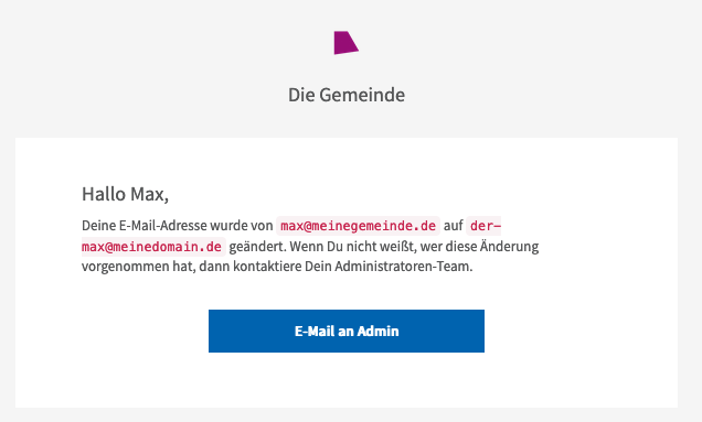 Screenshot der E-Mail mit dem Sicherheitshinweis, dass die E-Mail-Adresse geändert wurde.