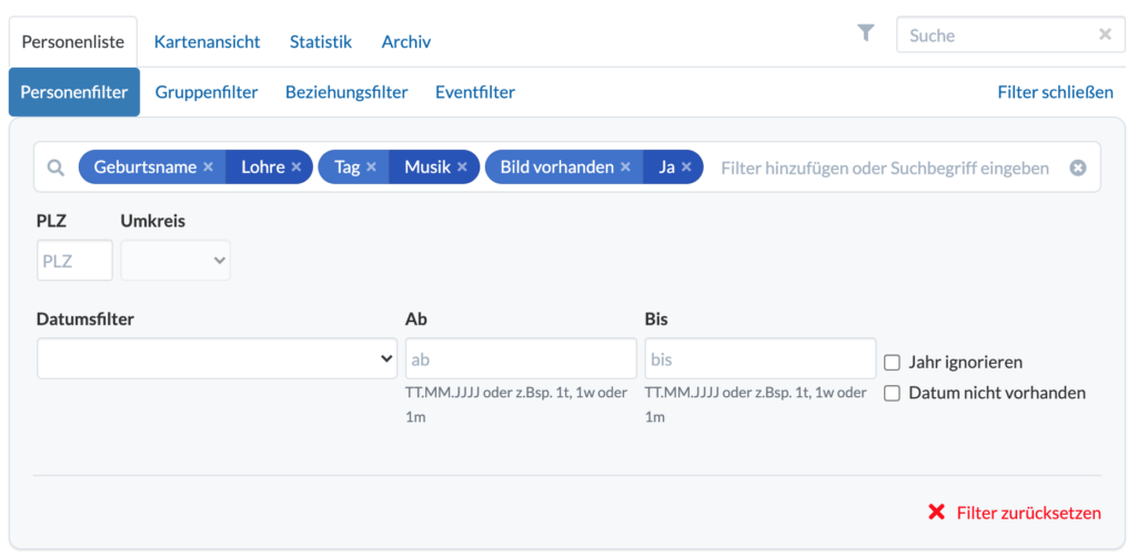 Screenshot: Personenfilter im neuen Design