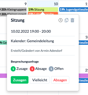 Screenshot: Das Tooltip im Kalender Modul ist auch neu gestaltet und nutzt die neuen Farben.
