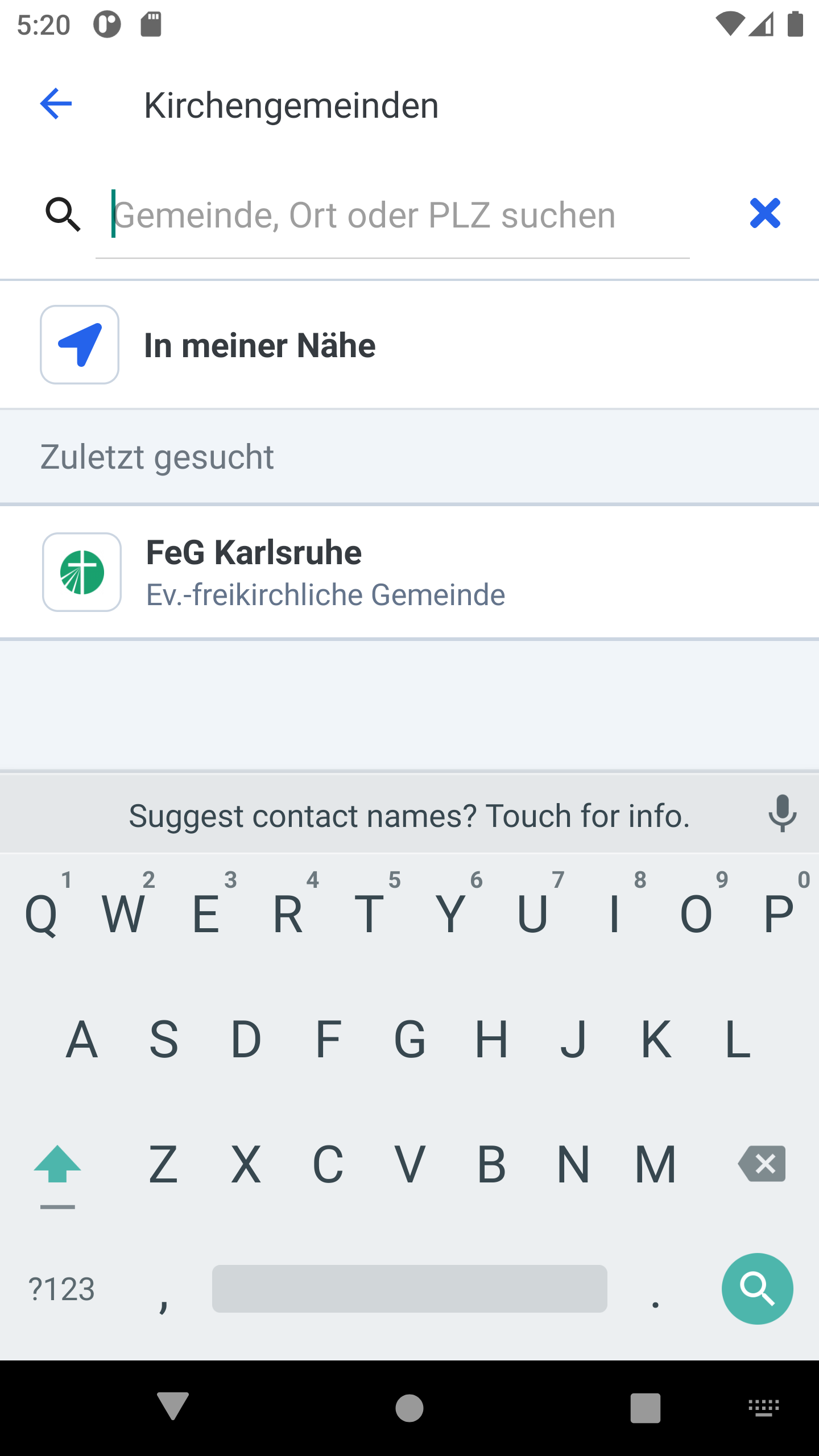 Screenshot: Suche nach einer Gemeinde über den ChurchTools Finder