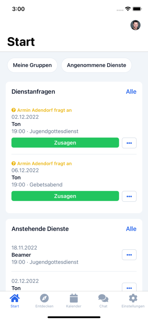 Screenshot: Angefragte Dienste in der neu gestalteten Dienstliste