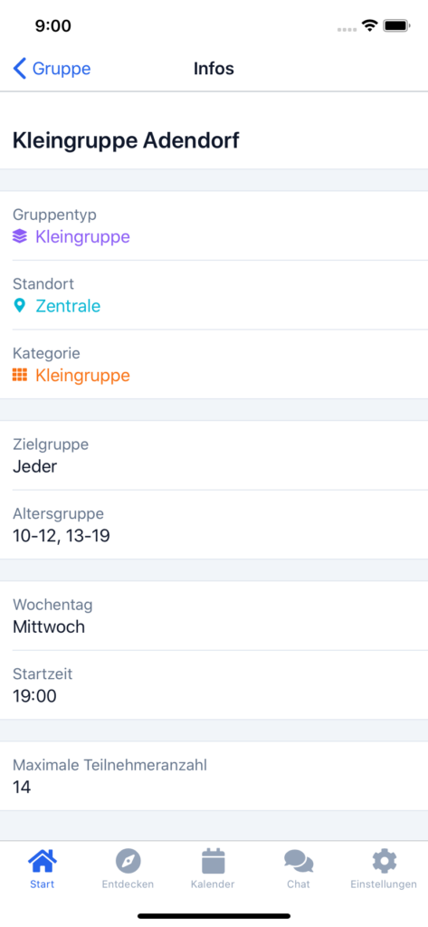 Screenshot: Übersicht der Gruppen-Informationen