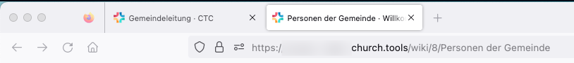 Screenshot: Firefox Tabs mit Wiki Seiten. Der Tab-Titel ist individuell.
