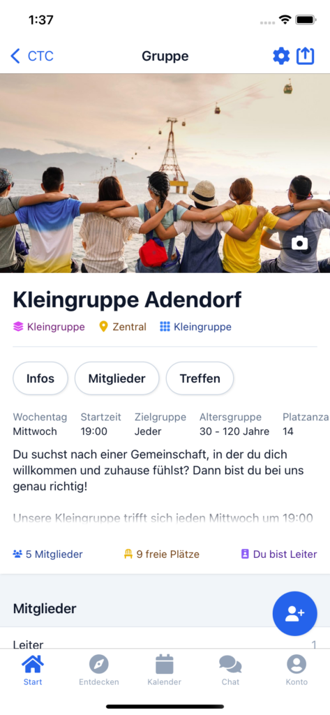 Screenshot: Überarbeitete Gruppenseite