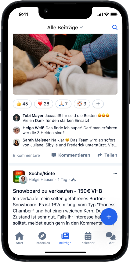 Neuer "Beiträge"-Tab, an dem man Reaktionen und Kommentare unterhalb eines Beitrags sehen kann