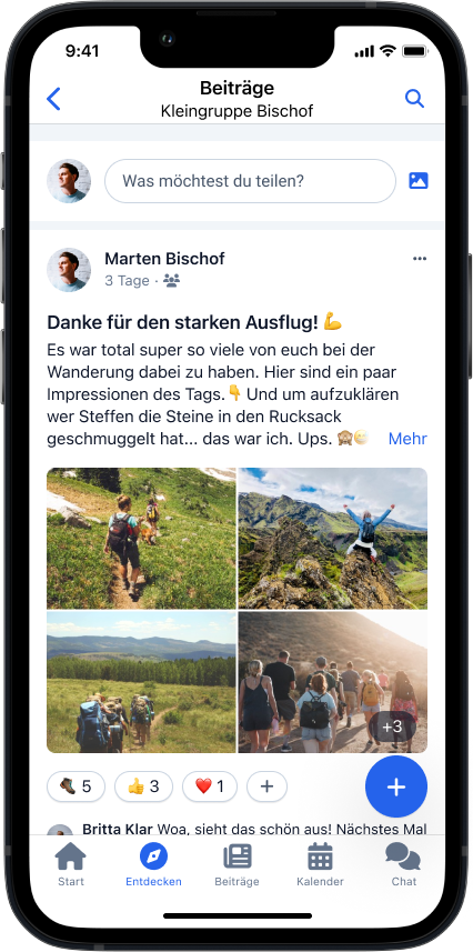 Beiträgeseite der Kleingruppe Bischof mit dem Beitrag "Danke für den starken Ausflug!"