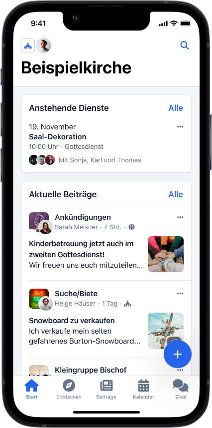 Startseite mit "Aktuelle Beiträge"-Widget