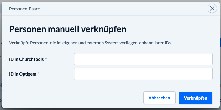 Screenshot des Modals, um Personen manuell zu verknüpfen im Sync.