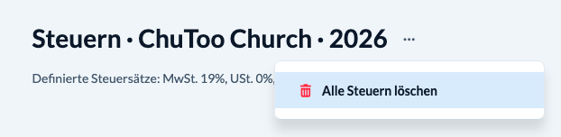 Screenshot im Finanzenmodul: alle Steuern können mit einer Aktion gelöscht werden