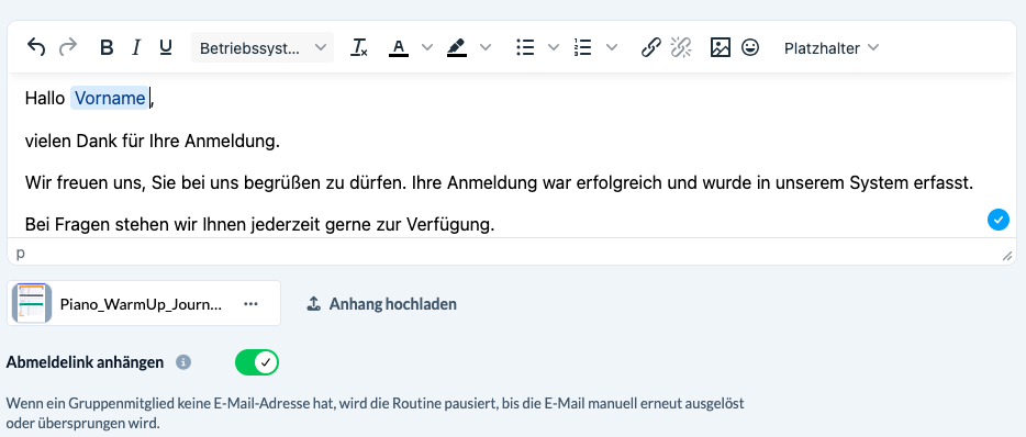 Screenshot des E-Mailers mit einem Anhang